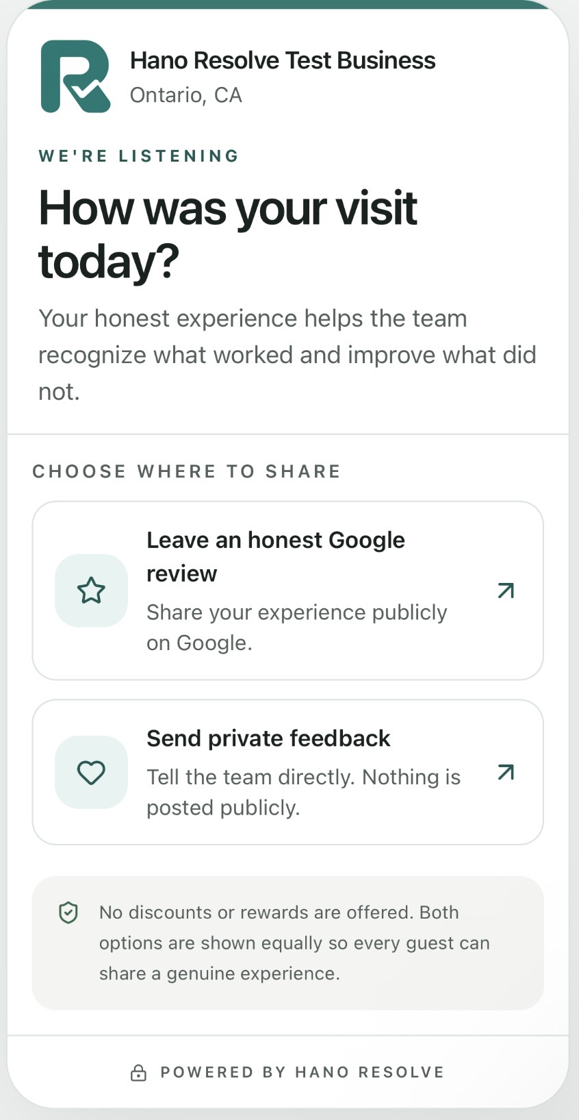 Hano Resolve customer feedback choices